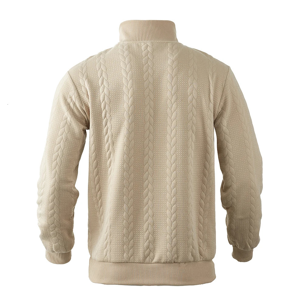 Mens casual Henry collar sweater long sleeved knitted stand up collar top zipper solid color hoodie pattern fashionable mens clothing 241126
