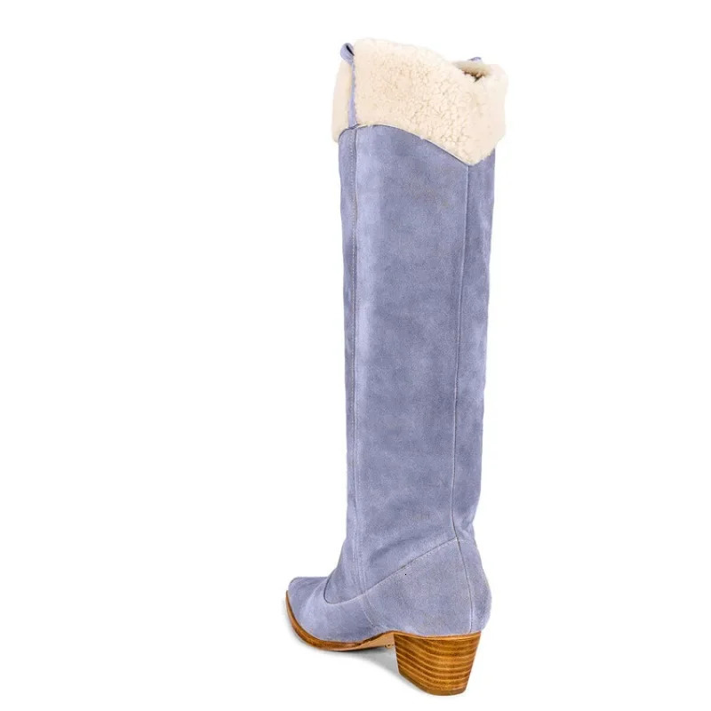 European and American style womens suede Western style cowboy boots corner splicing sleeves thick high heels knee high boots 241126