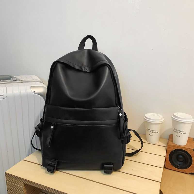 2024 PU backpack men's and women's soft leather business casual large capacity travel computer fashion student double backpack
