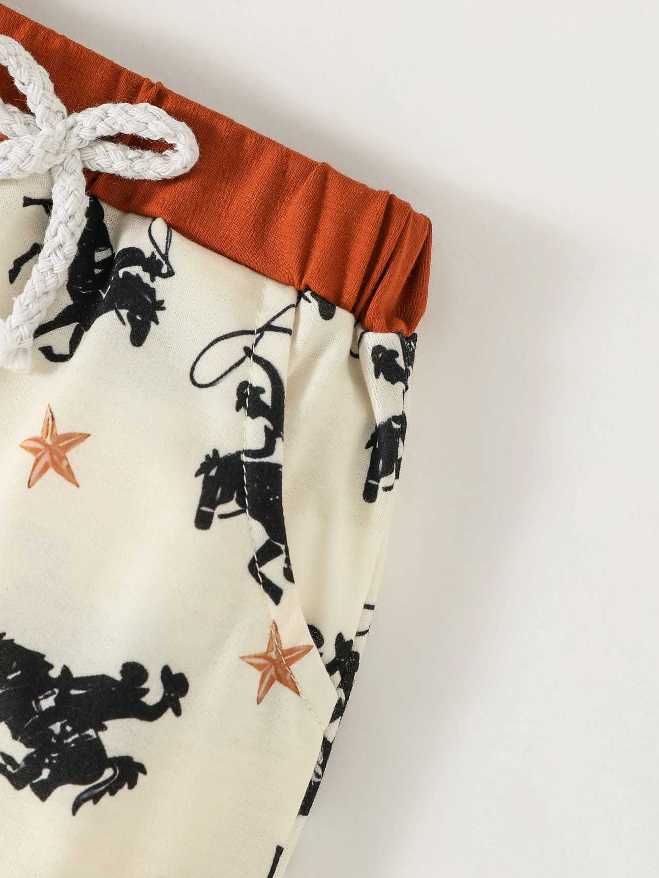 Clothing Sets Baby Boys 2pcs Cartoon Horse Turn-down Collar Fall Long Sleeve Top+ Trousers Pantsuit For Children Clothing Dailywear H241126