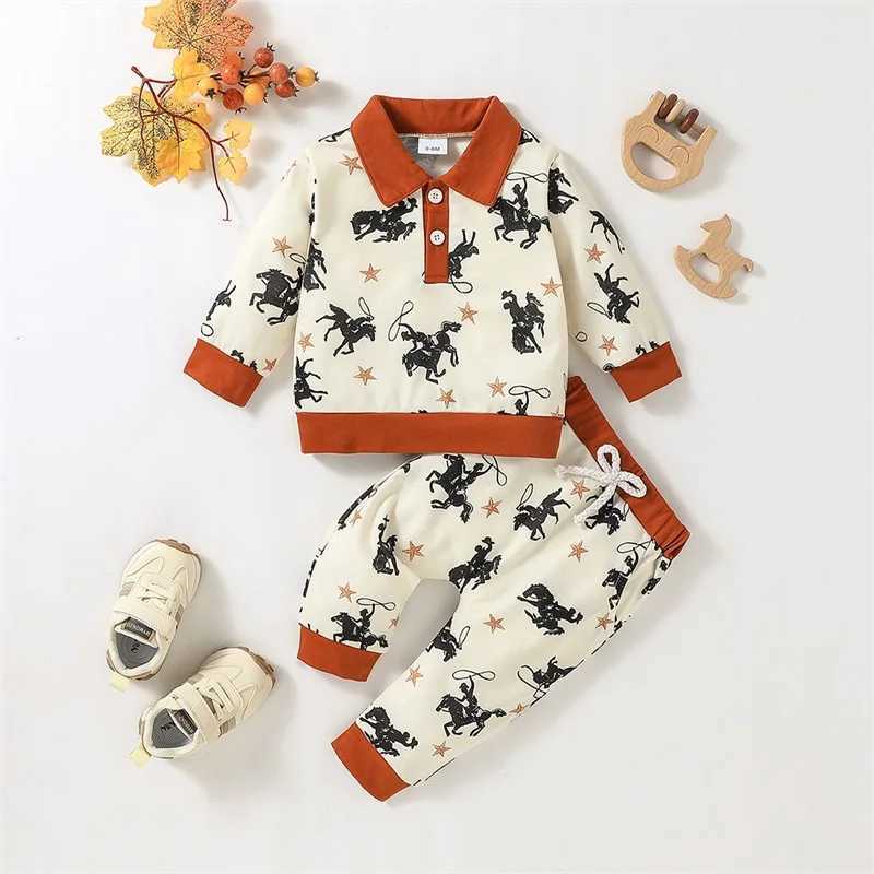 Clothing Sets Toddler Boy 2-Piece Winter Outfit Long Sleeve Dinosaur Print Hooded Sweatshirt Jogger Pants Set Baby Clothes for Fall H241126