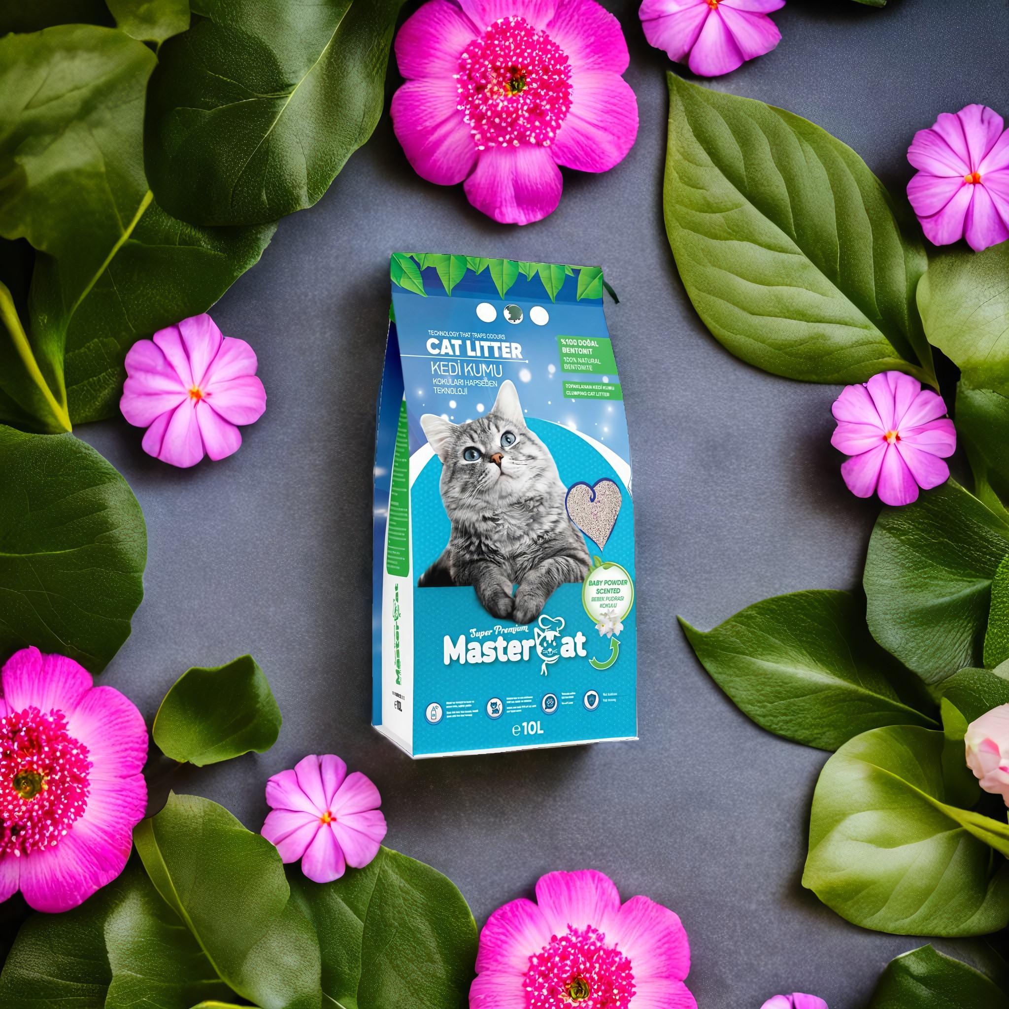 MasterCat Premium Grade Fast-Clumping Bentonite Cat Litter Sustainable Grey Ball Pattern Scented with Baby Powder Made Sand Tofu