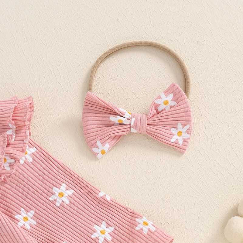 Clothing Sets Toddler Girls Striped Dress with Matching Leggings and Bow Headband Set Long Sleeve Floral Print Outfit for Baby Girl H241126