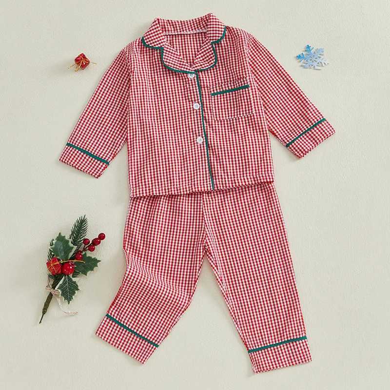 Clothing Sets 1-4Years Kids Baby Girl Boy Christmas Pajamas Set Autumn Plaid Print Long Sleeve Shirt and Pants 2Pieces Set Toddler Sleepwear H241126