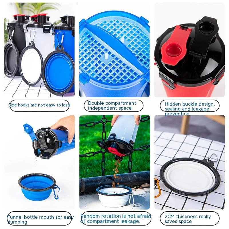 free shipping Pet Travel Water Bottle 2 in 1 Foldable Feed Bowl Drink Cup Food Container Silicone Outdoor DoubleUsed Portable Cat Dog Feeder 241125