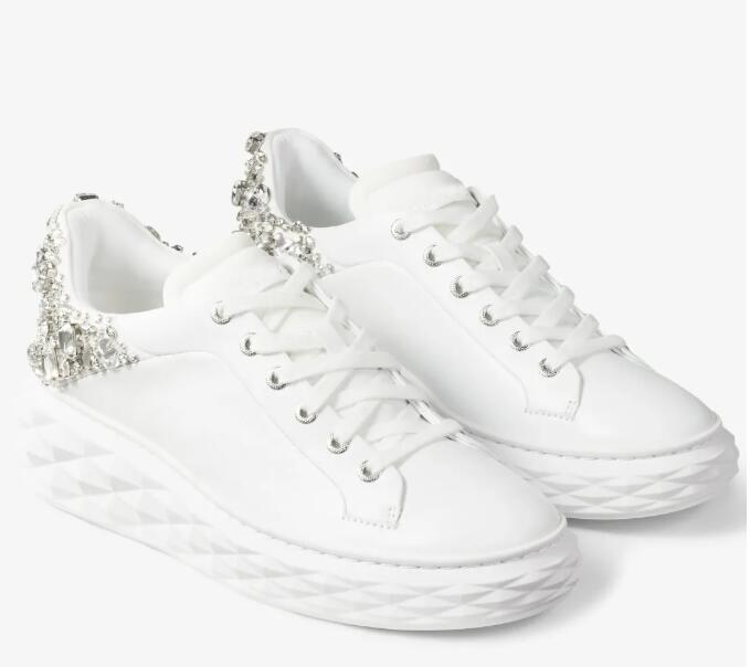 New Design Women Diamond Maxi F II Sneakers Shoes White and Silver Nappa Leather Trainers with Crystal-embellished Designer Shoes Panel Lady Platform Footwear