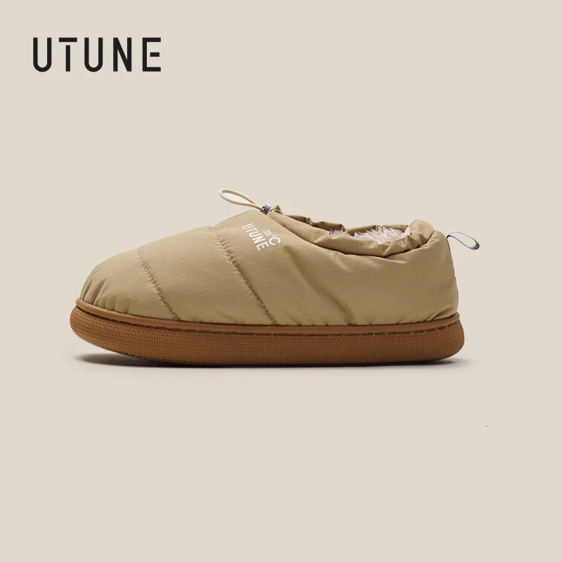 UTUNE Mens Winter Slippers Waterproof Windproof Warm Boots Non slip Cotton Shoes Suitable for Outdoor and Home Use Sizes 1-2 with Dragging 241126