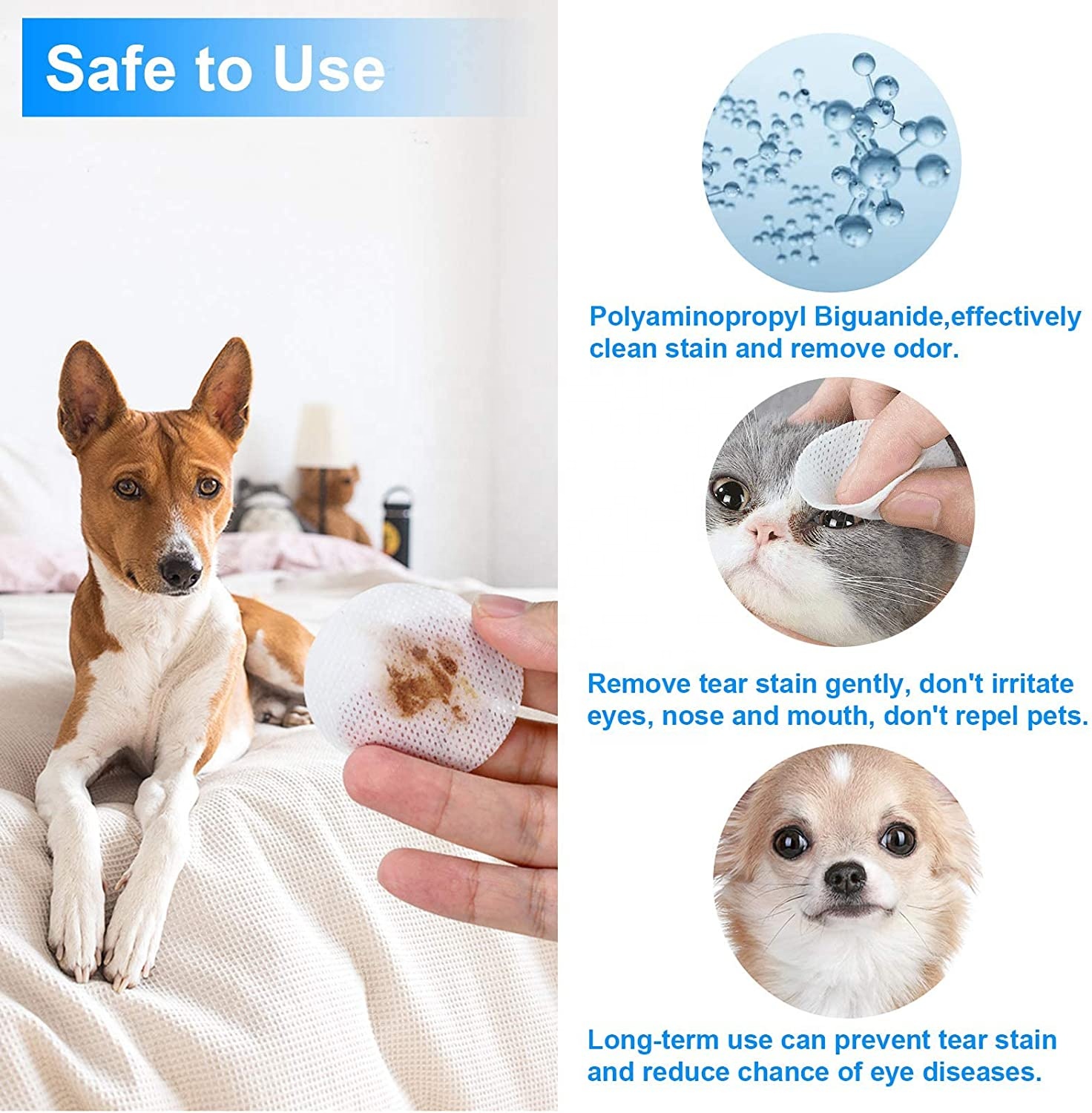 OEM Pet Cleaning Product Pet Eye Wipes Remove Tears Clean Stain Remover Pet Wipes For Cats Dogs