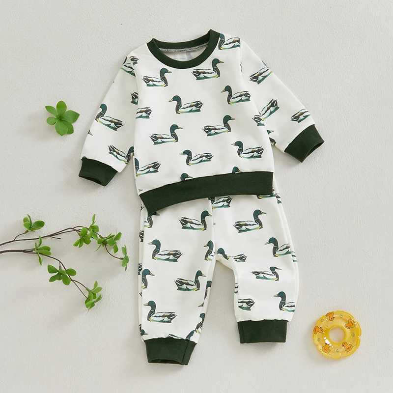 Clothing Sets Cute Baby Outfit Set with Duck Print Sweatshirt and Long Pants in Contrast Color - Adorable Toddler Clothing Ensemble H241126
