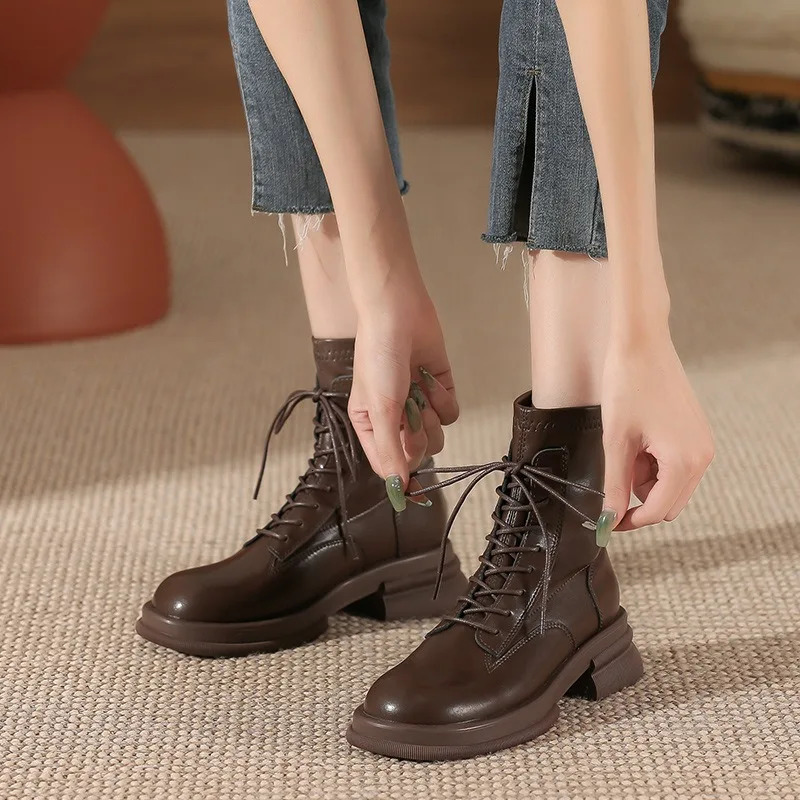 In the autumn and winter of 2025 the fashion trend of thick soles all match thick heel elastic thin Martin boots for women 241114
