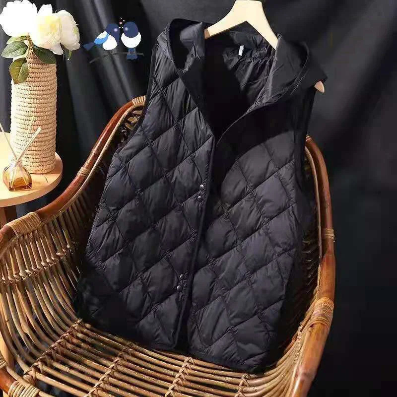 white down cotton vest jacket womens autumn fashion hooded short sleeved sleeveless thin vest jacket womens top 241126