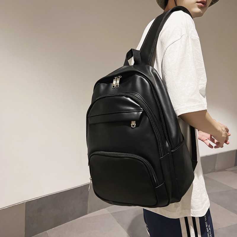 PU Double Back Women's Korean Edition Ins Soft Leather Backpack Trendy Fresh and Versatile Male College Student Backpack