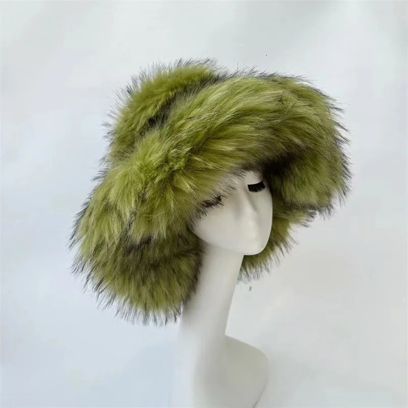 Fashionable artificial raccoon bucket hat for womens winter warmth large artificial fur fluffy plush fisherman hat for outdoor skiing in Panama 241125
