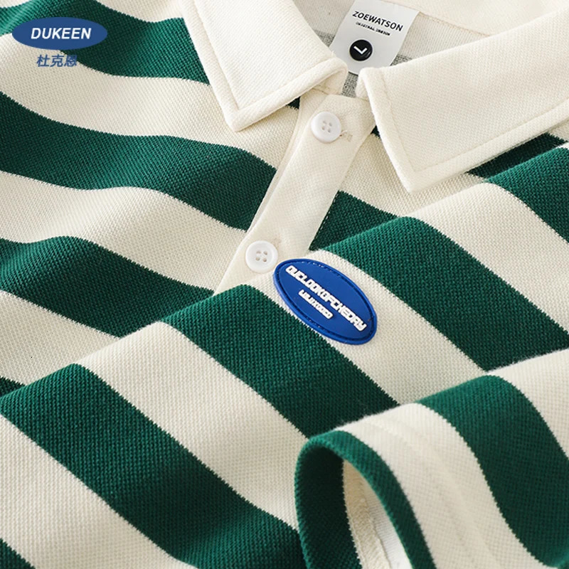 DUKEEN Striped Shortsleeved Polo Shirt Cotton 2023 Summer Lapel Tshirt Casual Halfsleeve Mens Tops 240417