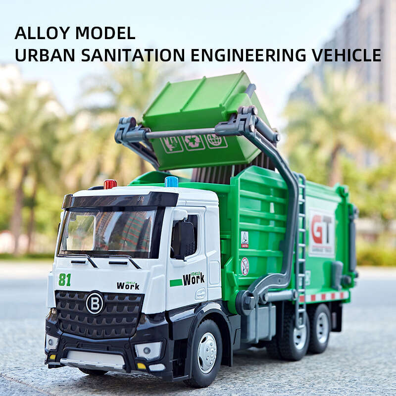 Large Sanitation Garbage Truck Transportation Classification Engineering Vehicle Alloy Metal Car Model Sound Light Children Toys