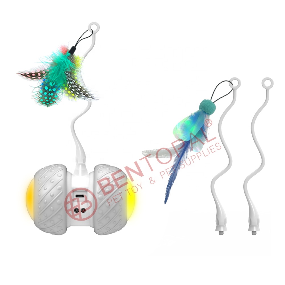 Feather Stick Cat toy with Two wheel Automatical cat teaser car toy