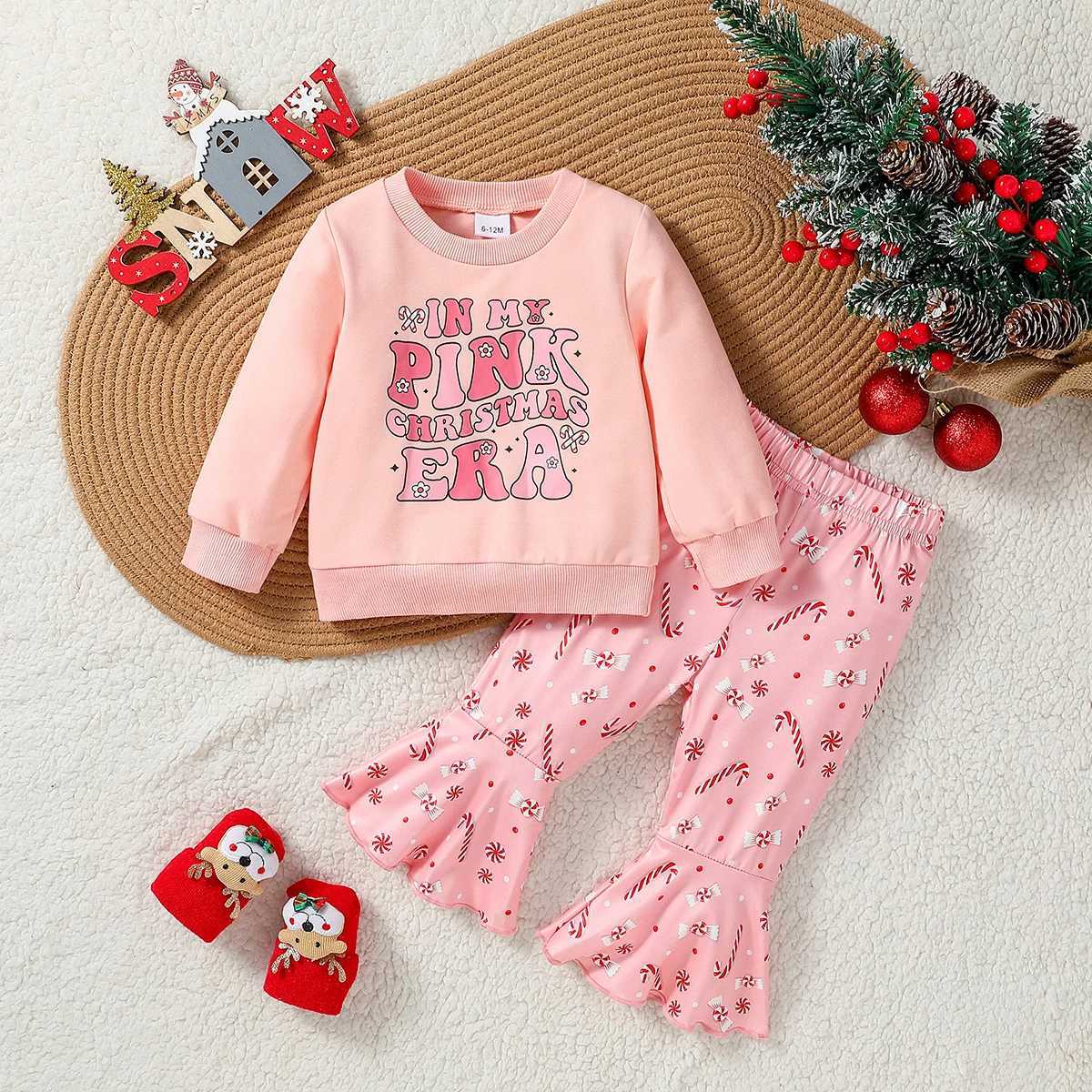 Clothing Sets Baby girl autumn Pink lovely and sweet letter printing long-sleeved Bell Bottom trousers Pantsuit H241126