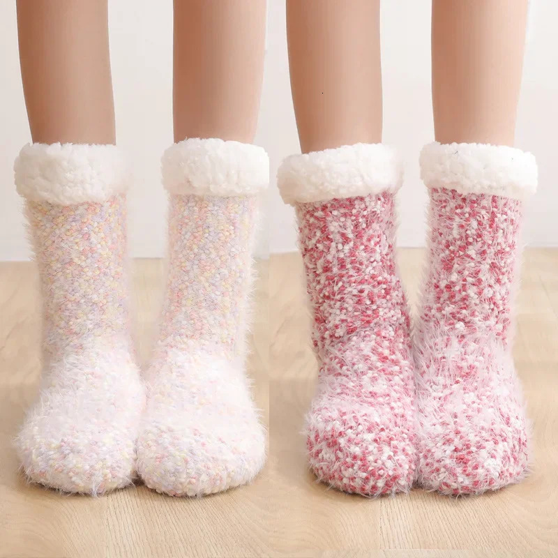 Womens Socks Autumn Winter Bedroom Family Sleep Christmas Sled Womens Warm Woolen Hoop Thick Carpet Wool Socks Josette 241125