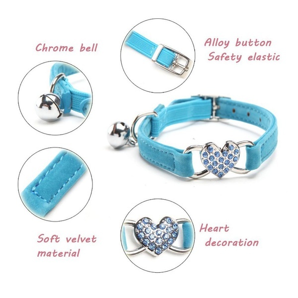 Crystal Elastic Dog pu Collar Packaging Velvet Bell Heart Shaped Pet Dog Rhinestone Collar Necklace