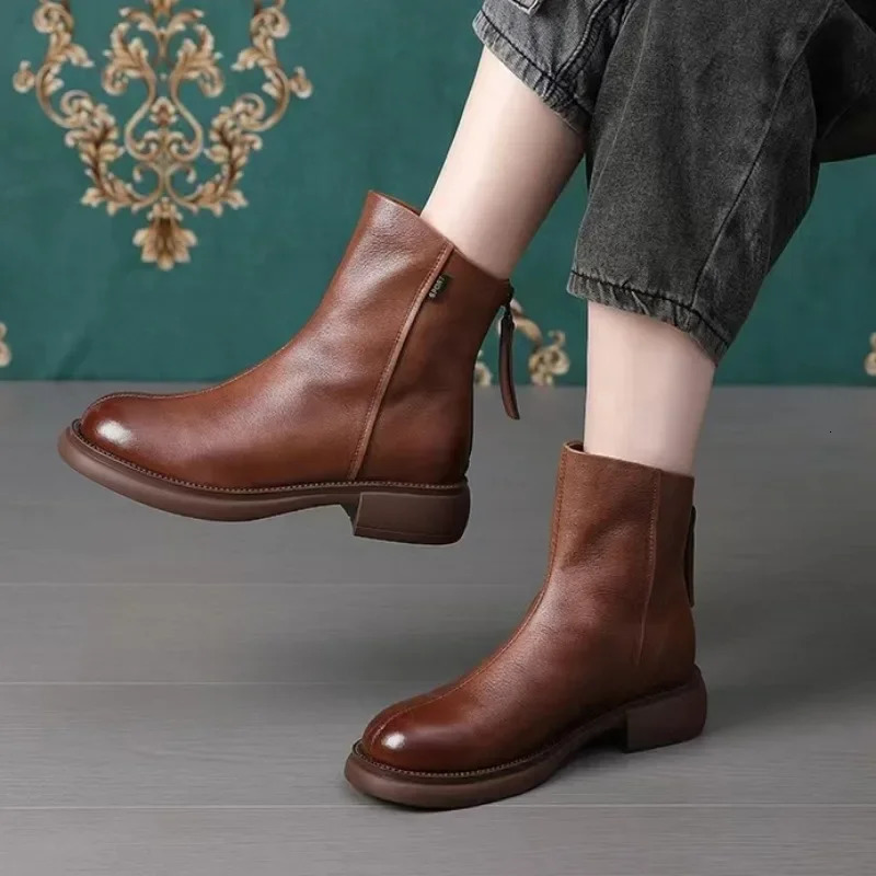 Ladies Shoes High Quality Ankle Womens Boots Fashion Side Zipper Office and Career Round Toe Shoes for Women 241114