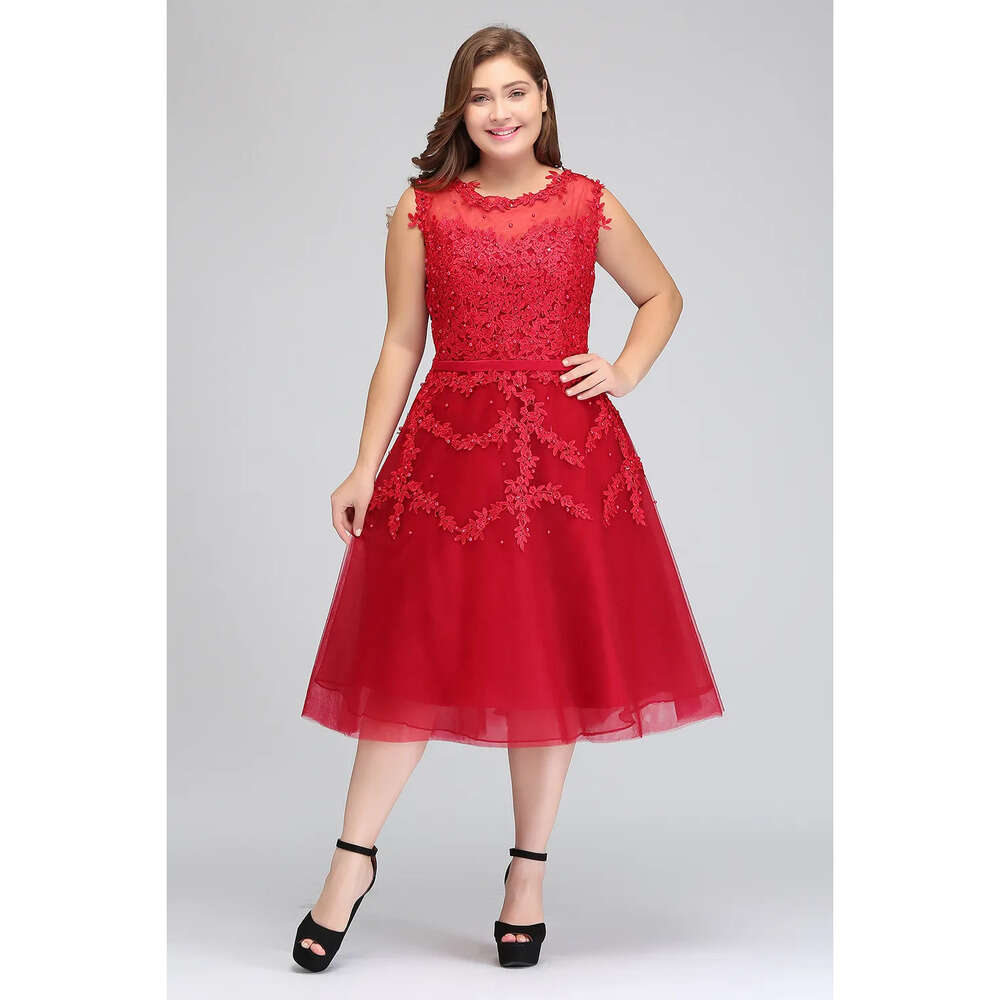 Size Real Image Red Plus Short Tail Tulle Lace Beaded Knee Length A Line Formal Party Evening Dresses Cps