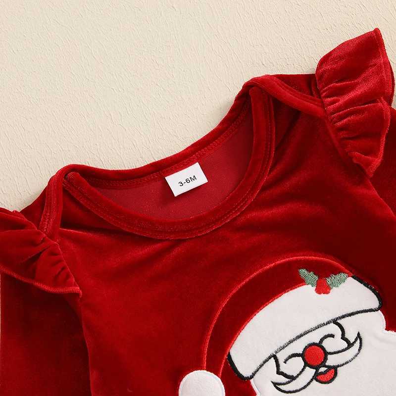 Clothing Sets Toddler Girls Holiday Ensemble Festive Santa Claus Embroidered Romper with Matching Flare Pants and Hat Set for Christmas H241126