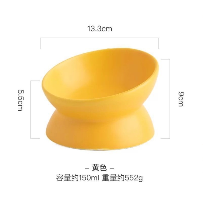 Hot Sale Multi Color High Foot Cat Bowl Protect Cervical Spine Oblique Mouth Pet Ceramic Bowl