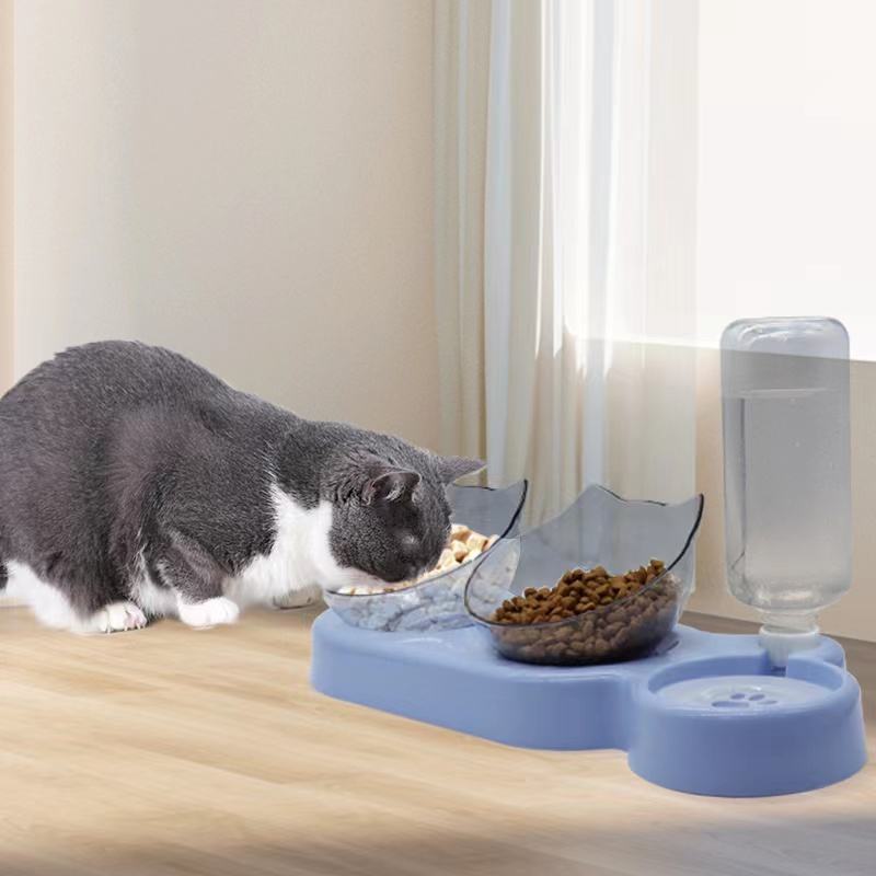 2024 New Arrival Automatic Pet Feeding Double Bowl for Cats & Dogs Elevated Tilted Pet Double Bowl Feeders for Food & Water