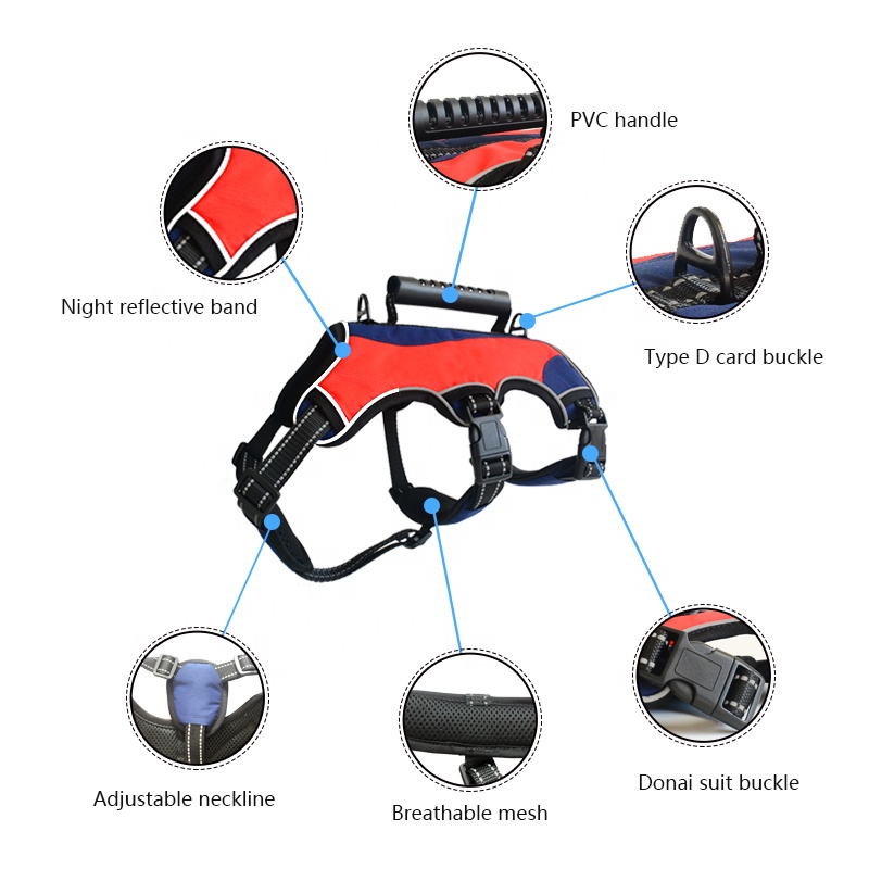 Luxury Service Dog Harness Set Designer Custom Logo Thermal Auxiliary No Pull Pet Harness and Leash Waterproof