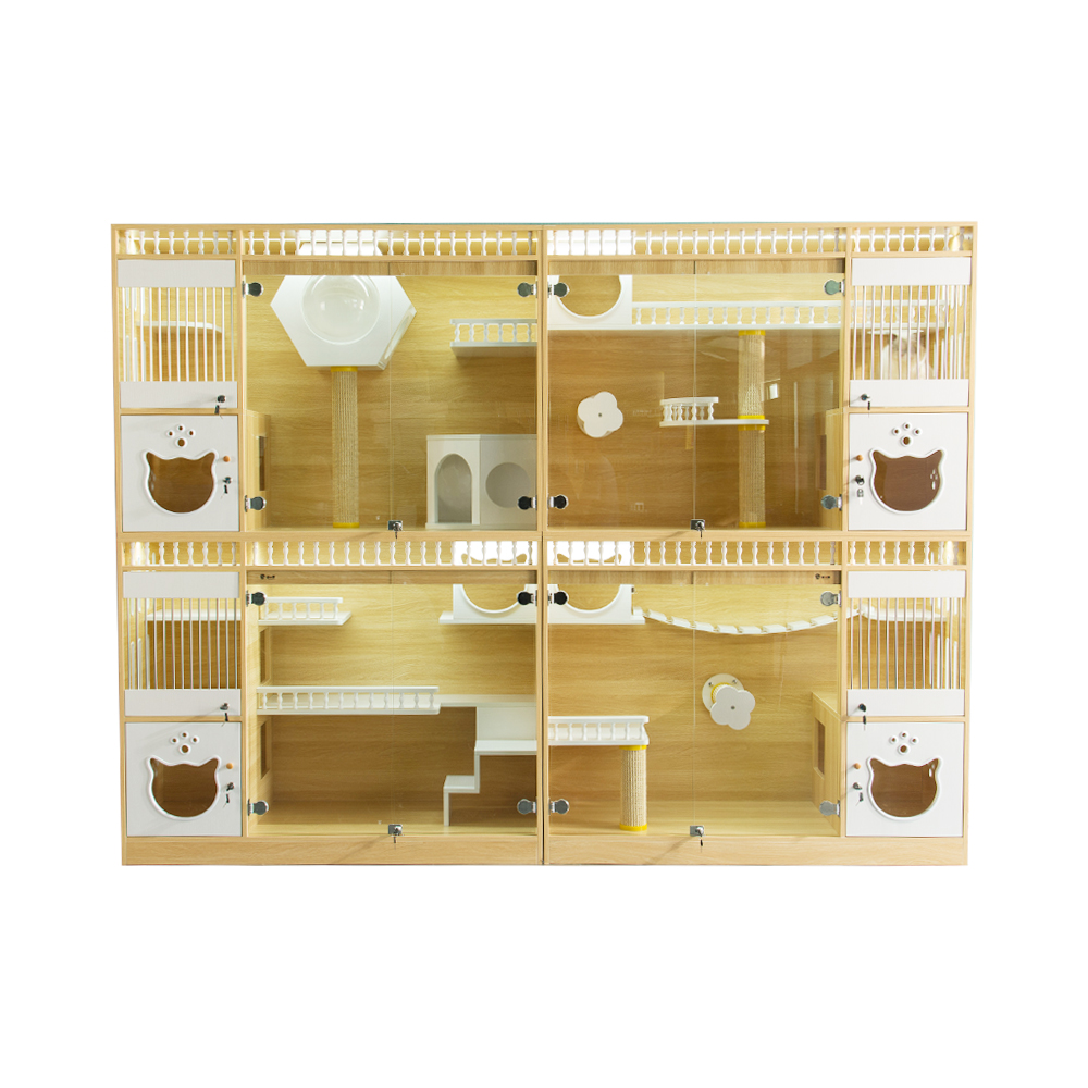 Factory Direct Sustainable Pine Wood Pet House Luxury Cat Sleep Cage Fun Cat Villa Breeding Cage for Cats