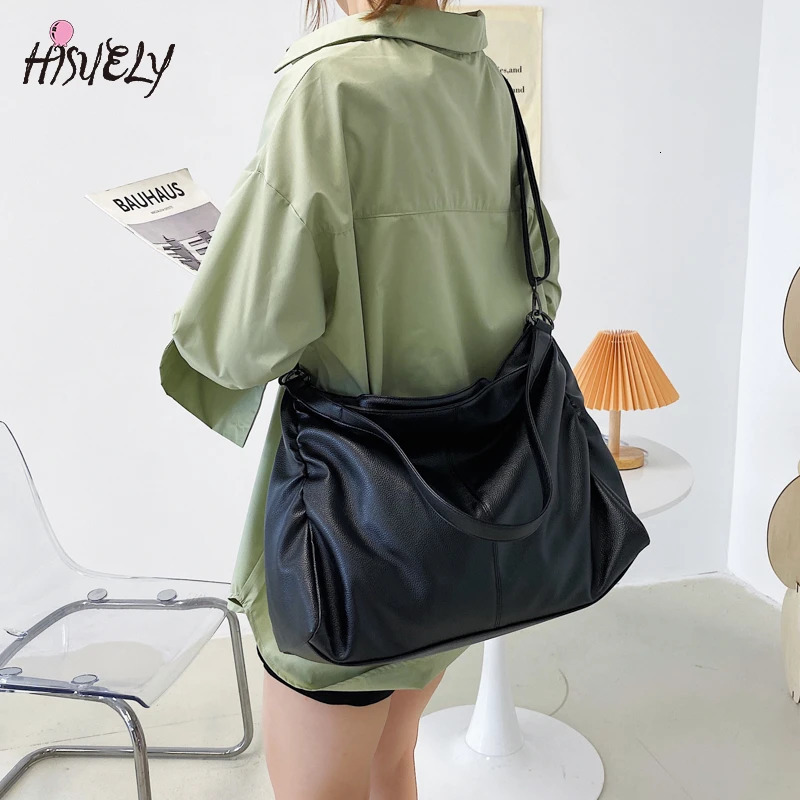 Black Tote Bag Large Capacity Hobo Shoulder Bags for Women Shopper Lady Travel Quality Soft Leather Crossbody Handbags Bolsa 241125