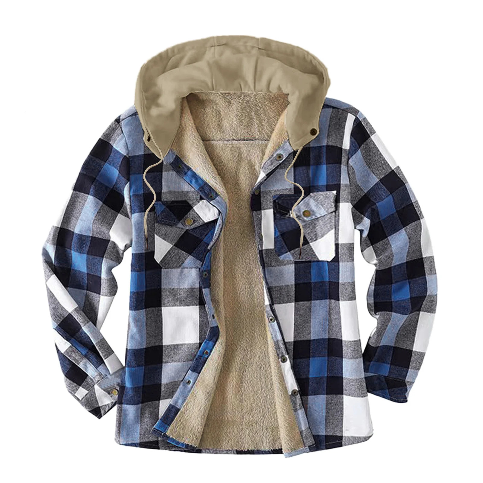 Mens casual hooded plain woolen sweater with warm velvet lining for autumn and winter flannel shirt for mens Camisas De Hombre 241126