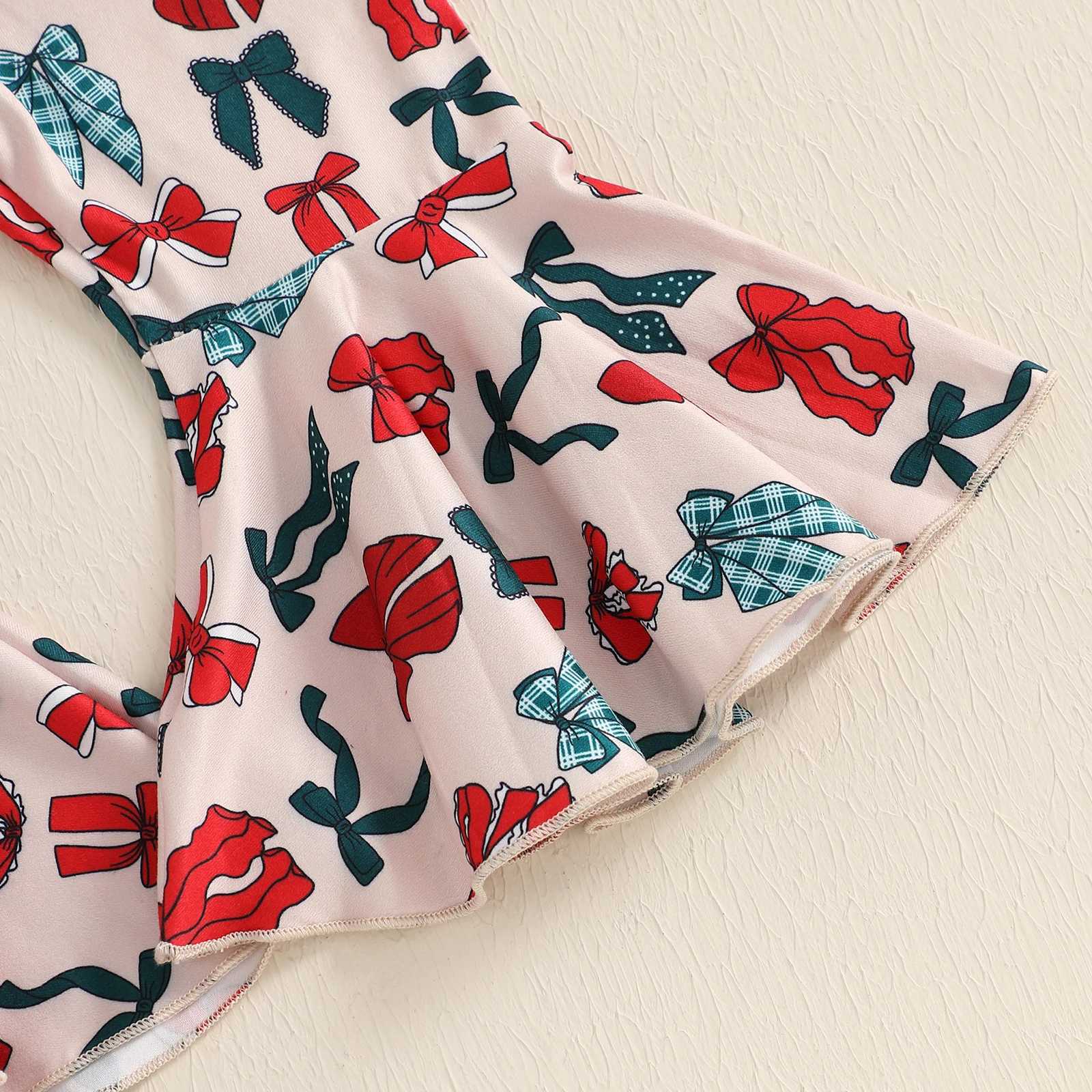 Clothing Sets 1-4Years Kids Baby Girl Christmas Outfits Fashion Autumn Bow Print Long Sleeve Sweatshirt with Flare Pants 2Pieces Toddlers Sets H241126