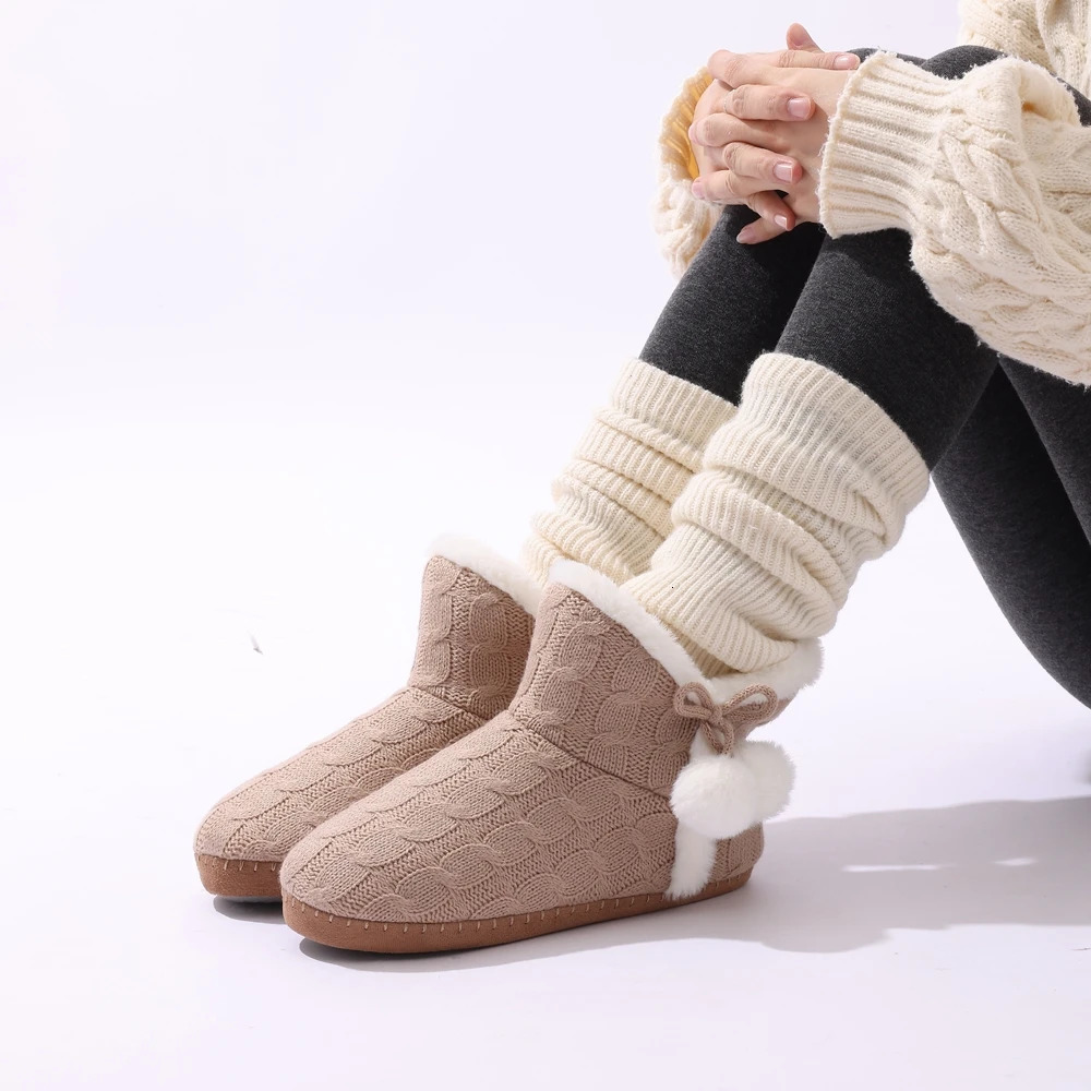 Comwarm Women Fluffy Snow Boots 2024 Knit Fuzzy Outdoor Flat Cotton Shoes Winter Fur Ankle Boots Plush Women House Slippers 241126
