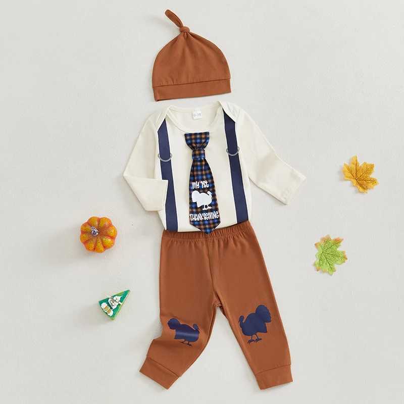 Clothing Sets Thanksgiving Baby Boy Outfit with Plaid Shirt Suspender Pants and Bowtie Set Fall 3 Piece Clothes for Infants H241126