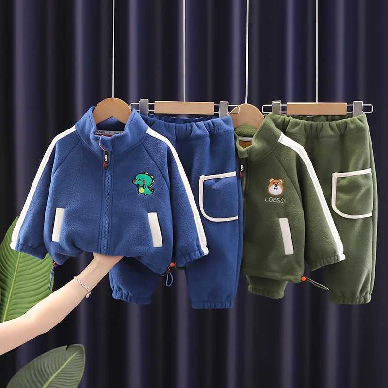 Clothing Sets Winter Warm Baby Clothes Suit Children Boys Thick Cartoon Dinosaur Jacket Pants 2Pcs/Set Kids Girl Clothing Toddler Warm Costume H241126