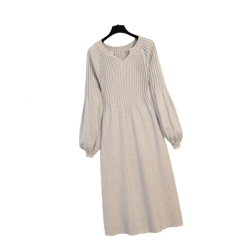 Plus Size Dress Loose Belly Covering Medium To Long Length Knitted Base Sweater Autumn Winter Simple Versatile Skirt 241112