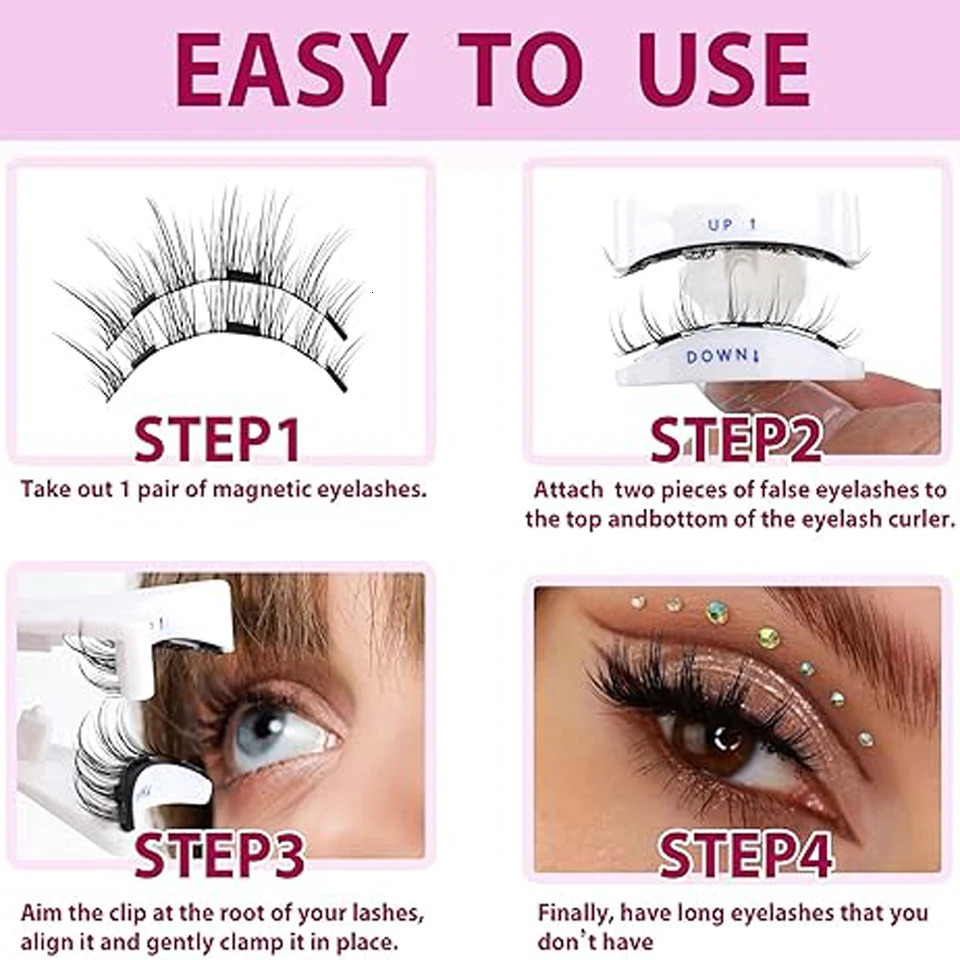 Magnetic Eyelashes without Eyeliner - Reusable Dual Magnetic lashes Looking Natural No Glue 3D False Eyelashes Kit Applicator 241125