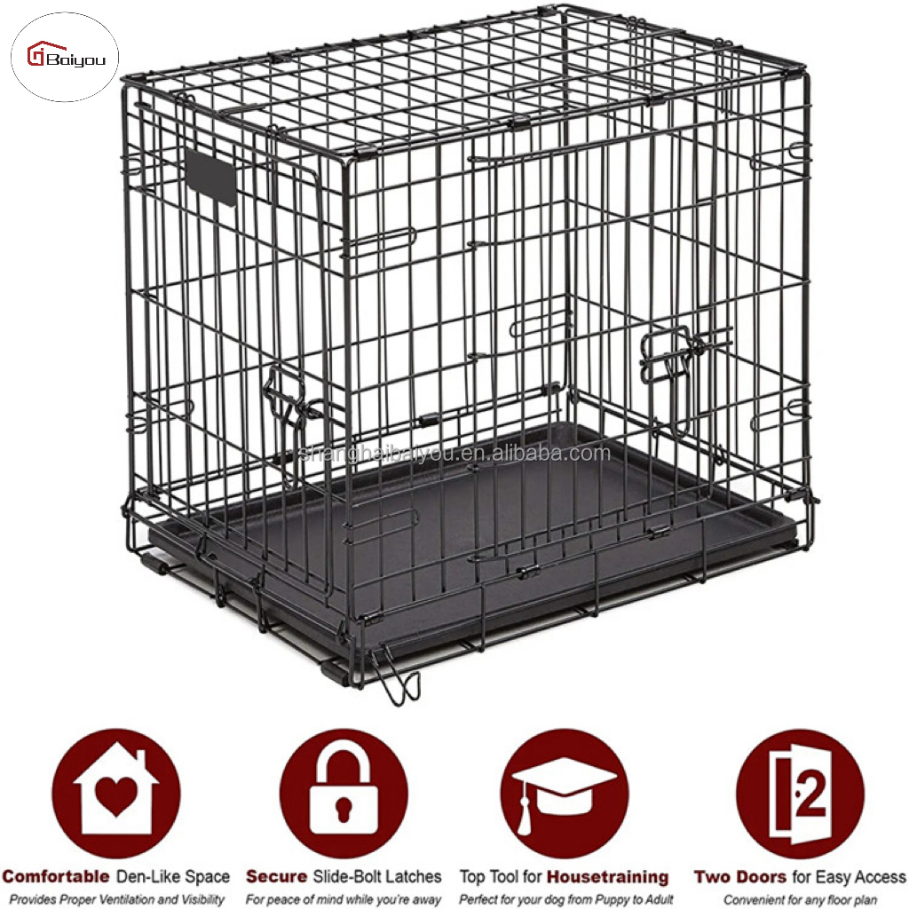 2024 Wire Dog Cage Folding Indoor Double Doors Large Wire Sturdy Dog Cage