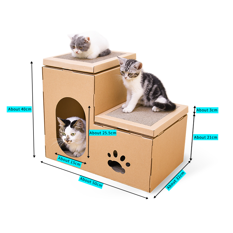 Deku Cat Scratcher Mat 2 Layers Foldable Cat House Cardboard Scratch Lounge with Scratching Pads
