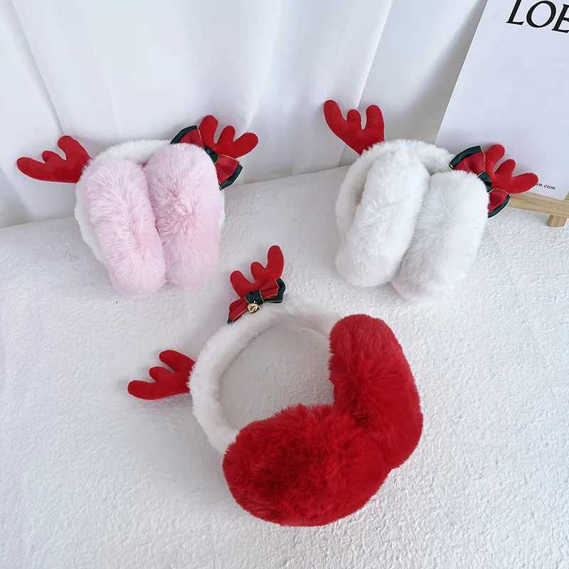 Christmas Foldable Plush Antler Earmuffs Women Warm Earmuffs Cartoon Deer Horn Bow Earfl Student Cold Protection Ear CoverXJ241126
