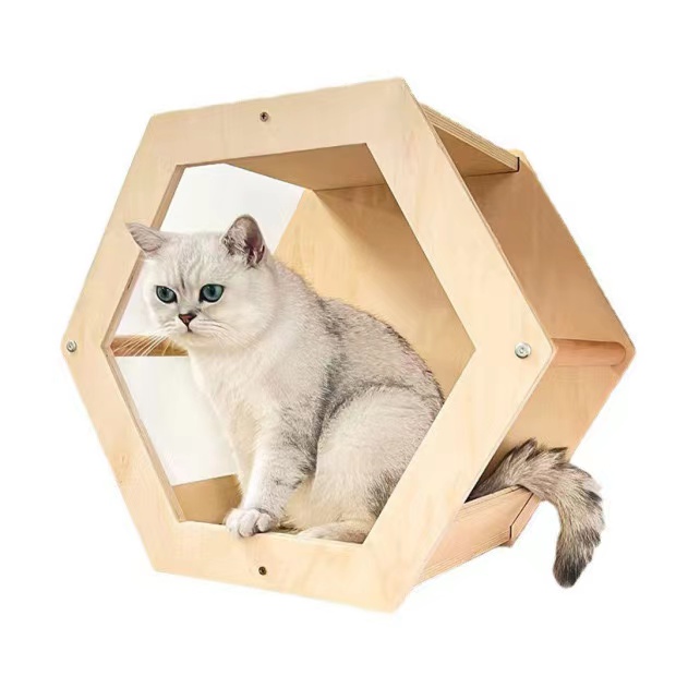 Indoor cat rack Hexagonal cat nest wooden wall-mounted cat apartment with ladder