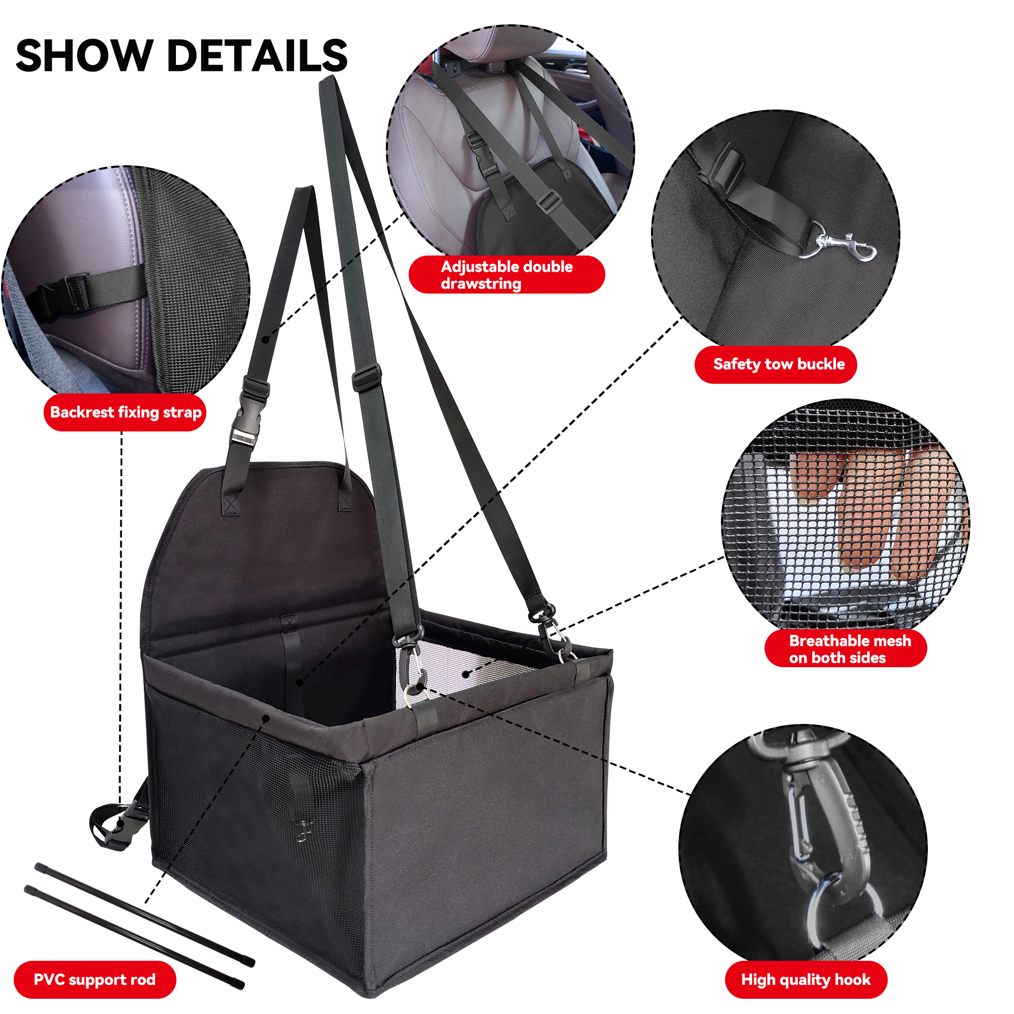 Wholesale Waterproof Pet Front Seat Cover Pet Booster Seat Deluxe 2 in 1 Dog Seat Cover for Cars with Safety Belt