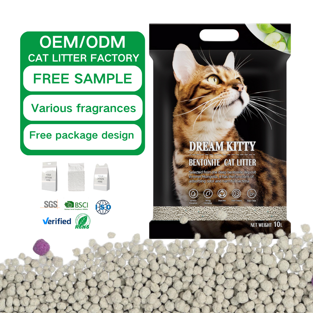 OEM Factory Premium Natural Sodium Cat Sand apple lavender Scent Odour Lock Strong Dust Free Clumping Bentonite Cat Litter sand
