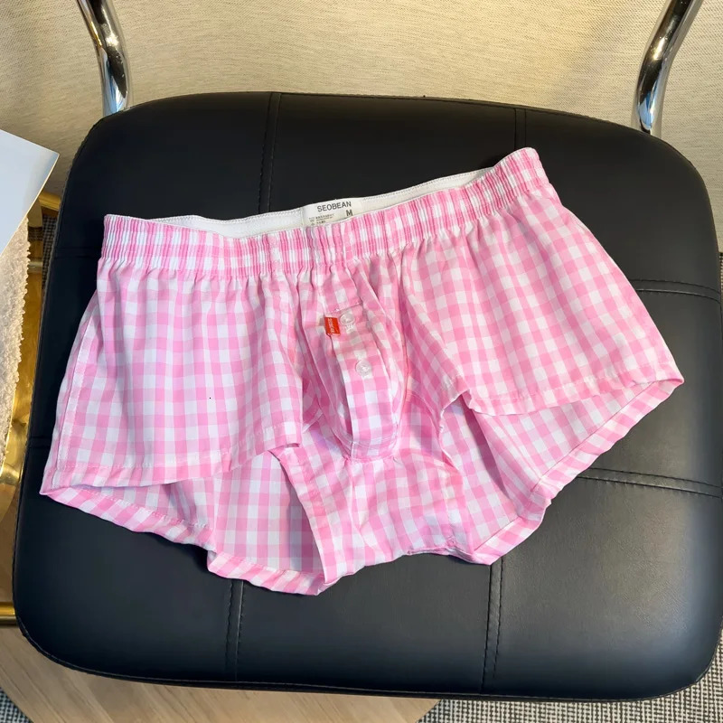 2 pieces/batch of summer mens loose underwear mens pure cotton breathable Aro pants casual trend plaid home boxing shorts 241126
