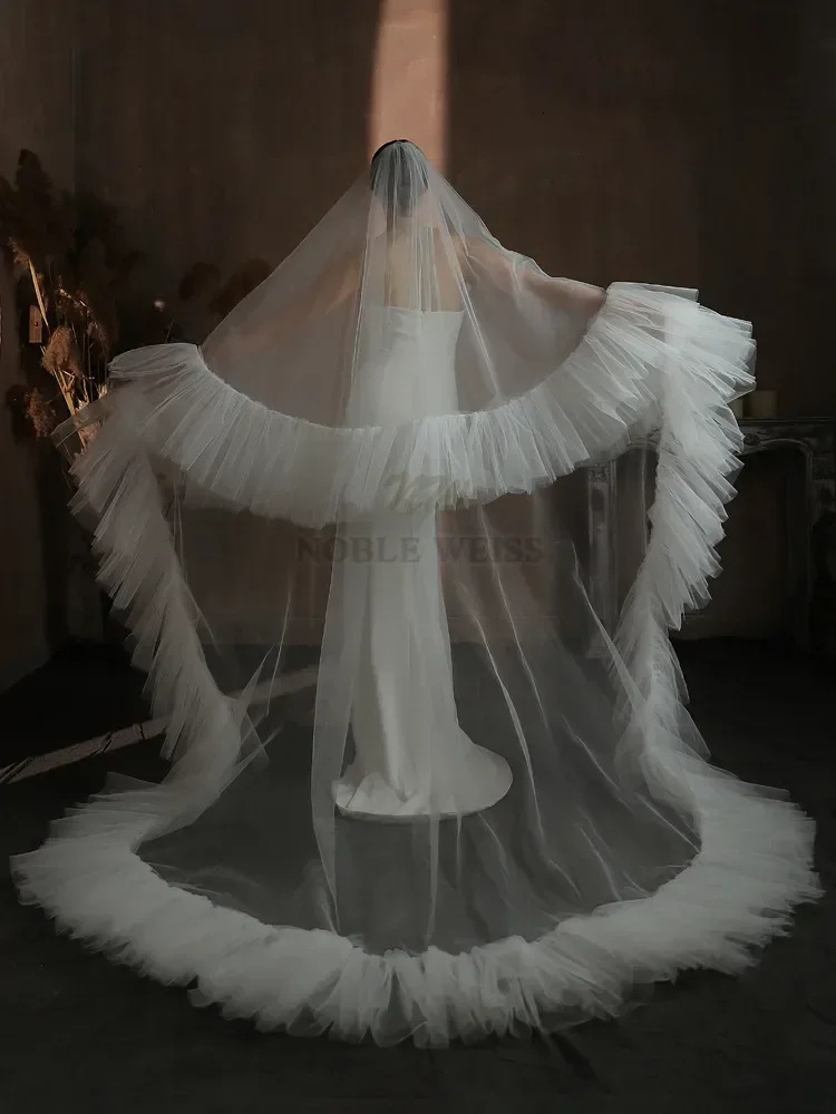 Double laye veil pleated chiffon bridal veil fluffy bridal veil with comb customized veil 241126