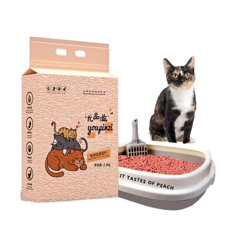 OEM Manufacturers 100% Natural Tofu Cat Sand Peach Scent Odour Lock Strong Dust Free Clumping Premium Tofu Cat Litter