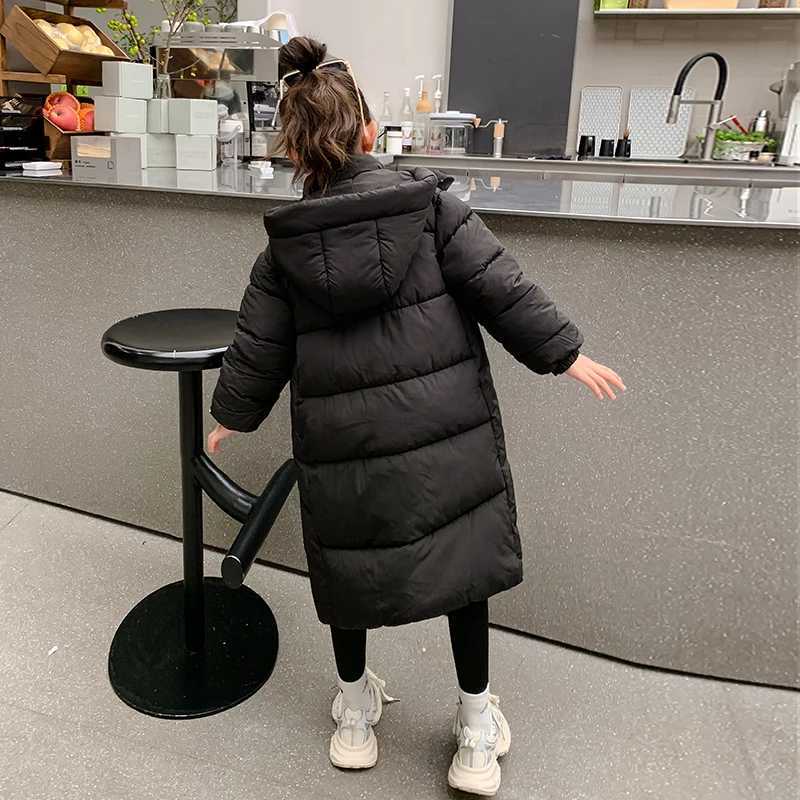 Down Coat Boys Girls Cotton Padded Jacket Children Long Over-the-knee Korean Thickened Coats Kids Warm Keep Hooded Parkas CH179 H241123
