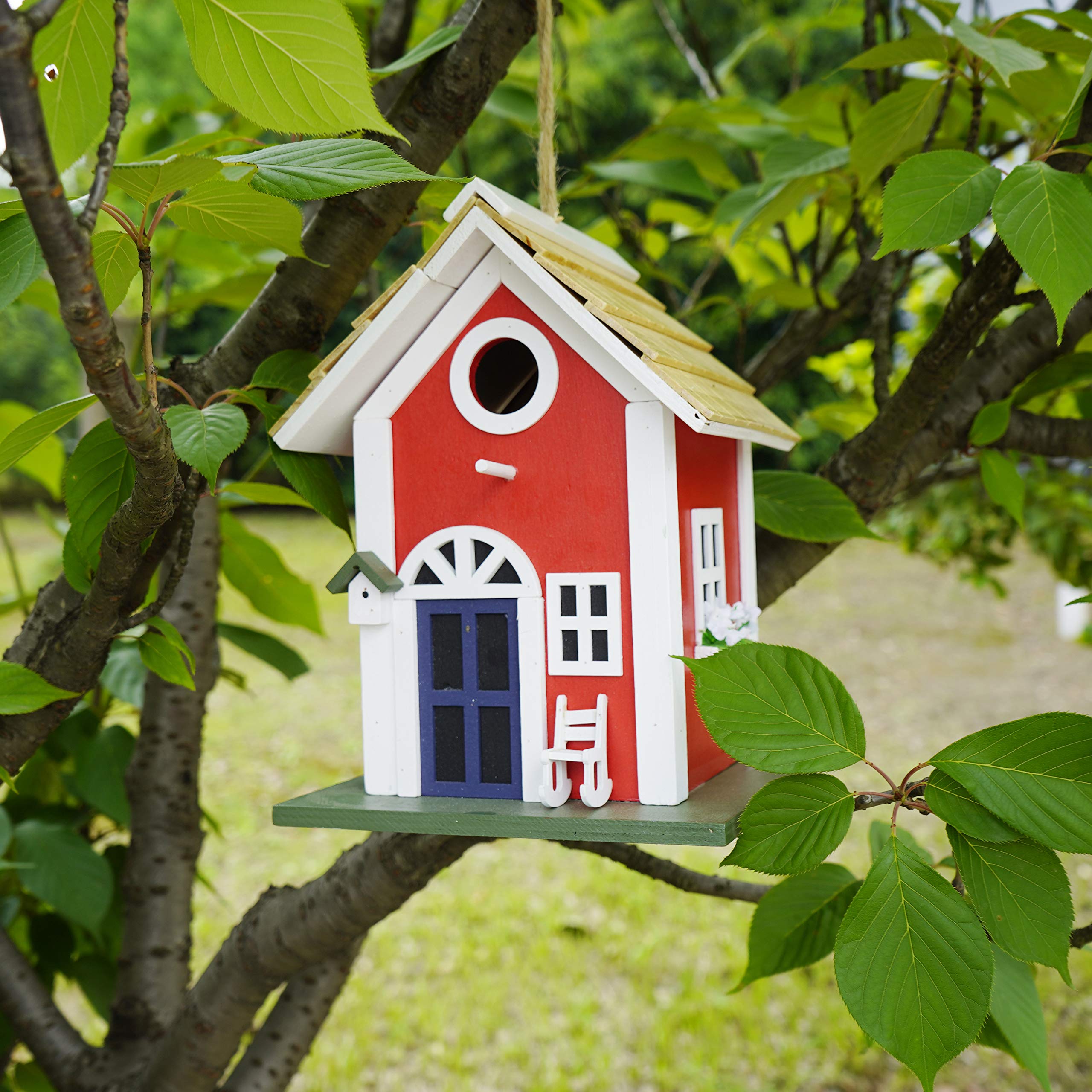 Petdom Country Cottages Bird House Outdoor Decor Garden Wooden Hanging Birdhouse