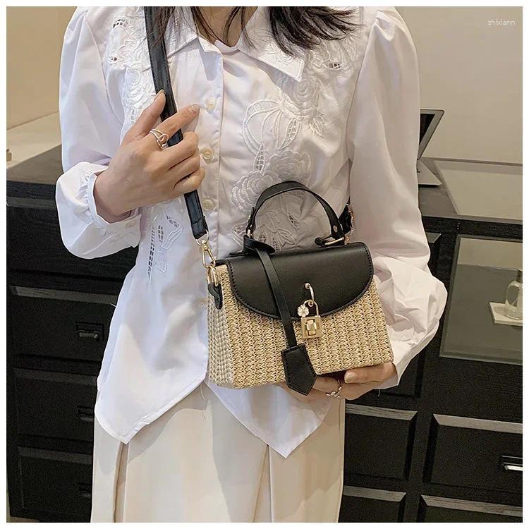 Totes Fashion Lock Straw Woven Bag Casual Handheld Small Square Women's zhanyishengli